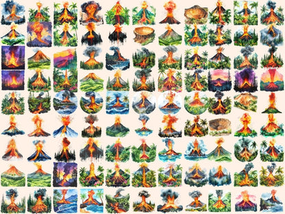 Volcanoes Watercolor Clipart Eruption Art PNG - Wonders Artist