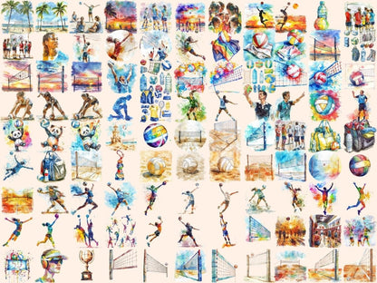 Volleyball Watercolor Clipart beach sport clipart - Wonders Artist