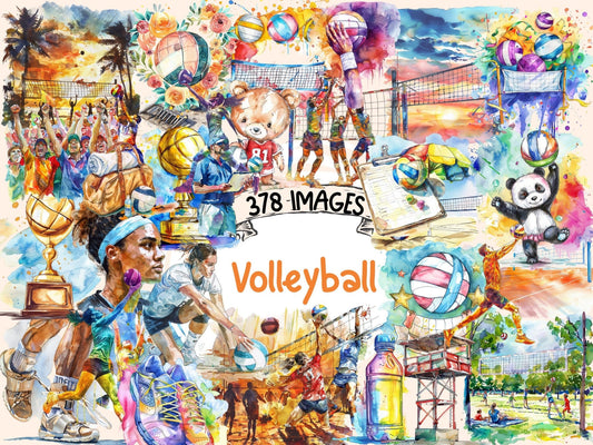 Volleyball Watercolor Clipart - High - Quality Instant Digital Download for Creative Projects