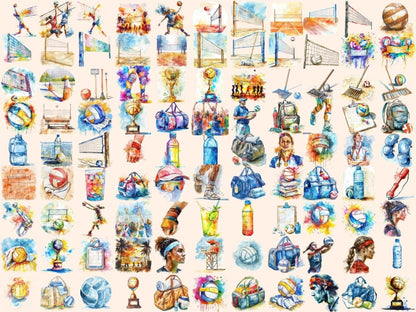 Volleyball Watercolor Clipart beach sport clipart - Wonders Artist