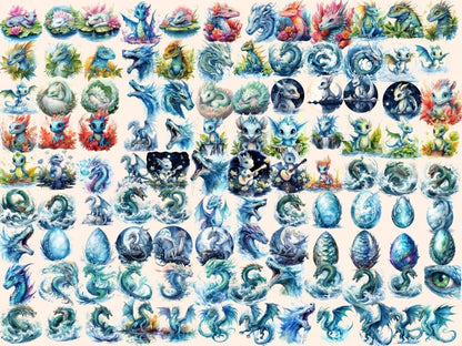 Water Dragons Watercolor Clipart blue dragon clipart - Wonders Artist