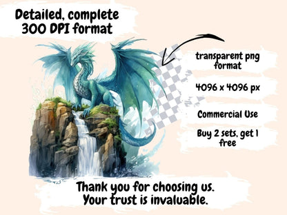 Water Dragons Watercolor Clipart blue dragon clipart - Wonders Artist