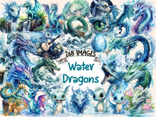 Water Dragons Watercolor Clipart blue dragon clipart - Wonders Artist