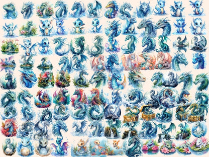 Water Dragons Watercolor Clipart blue dragon clipart - Wonders Artist