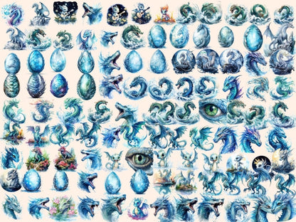 Water Dragons Watercolor Clipart blue dragon clipart - Wonders Artist
