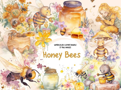Watercolor Honey Bees Clipart baby bee - Wonders Artist