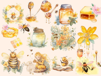 Watercolor Honey Bees Clipart baby bee - Wonders Artist