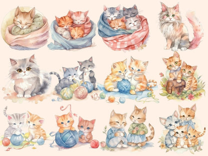 Watercolor Kittens Clipart animals clipart - Wonders Artist