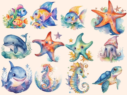 Watercolor Sea Ocean Animals Clipart adorable sea clipart - Wonders Artist