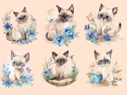 Watercolor Siamese Cats Clipart cat clipart - Wonders Artist
