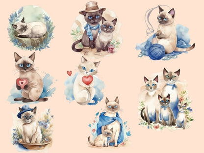 Watercolor Siamese Cats Clipart cat clipart - Wonders Artist