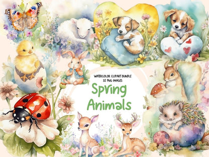 Watercolor Spring Animals Clipart adorable clipart - Wonders Artist