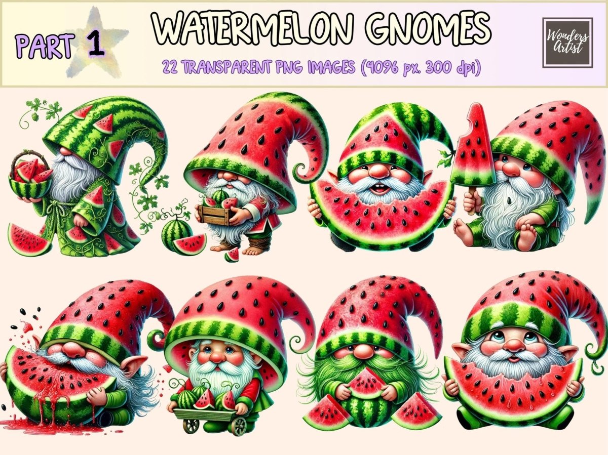Watermelon Gnomes Clipart cute gnome art - Wonders Artist