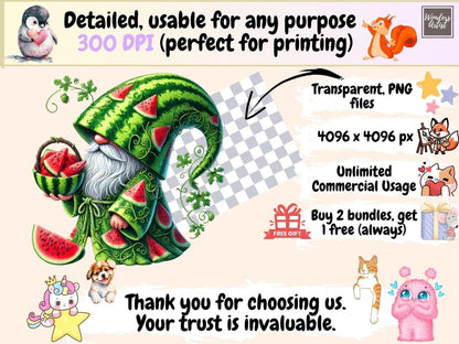 Watermelon Gnomes Clipart cute gnome art - Wonders Artist