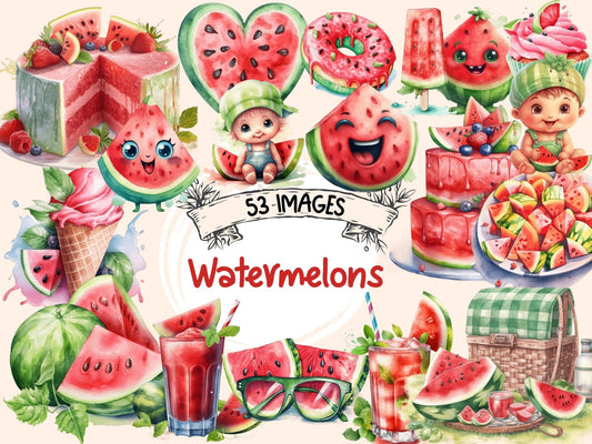 Watermelon Watercolor Clipart - High - Quality Instant Digital Download for Creative Projects