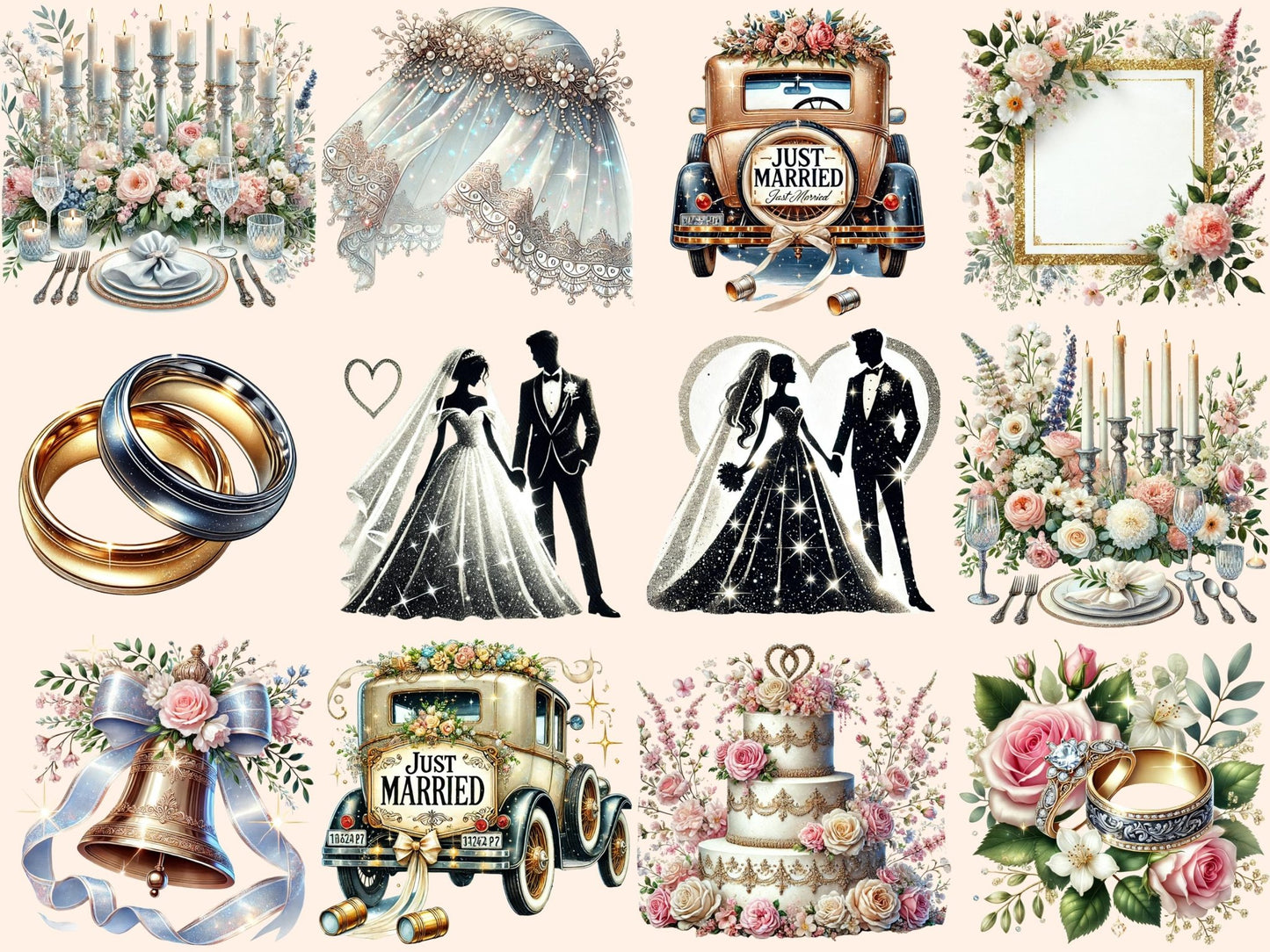 Wedding Motifs Clipart - High - Quality Instant Digital Download for Creative Projects