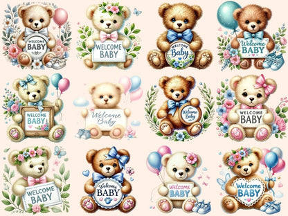 Welcome Baby Teddies Clipart Adorable Bear Art - Wonders Artist