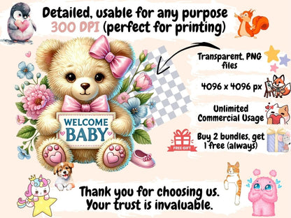 Welcome Baby Teddies Clipart Adorable Bear Art - Wonders Artist