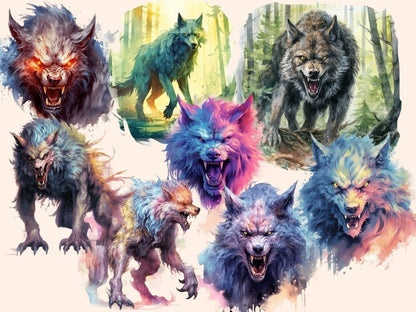 Werewolves Watercolor Clipart fantasy clipart - Wonders Artist
