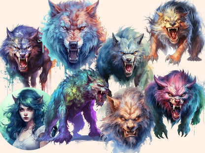 Werewolves Watercolor Clipart fantasy clipart - Wonders Artist