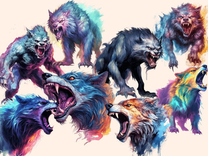 Werewolves Watercolor Clipart fantasy clipart - Wonders Artist