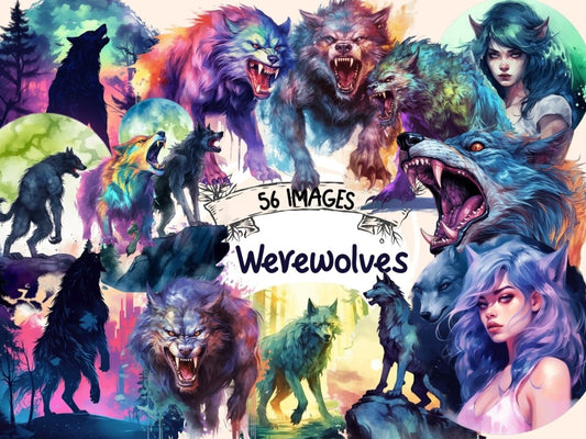Werewolves Watercolor Clipart fantasy clipart - Wonders Artist