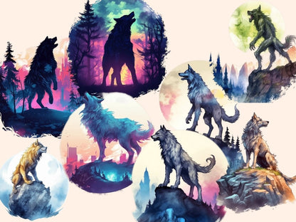 Werewolves Watercolor Clipart fantasy clipart - Wonders Artist