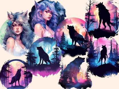Werewolves Watercolor Clipart fantasy clipart - Wonders Artist