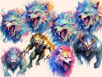 Werewolves Watercolor Clipart fantasy clipart - Wonders Artist