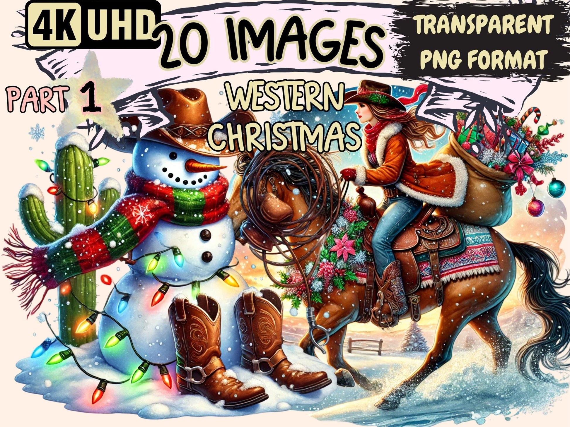 Western Christmas Clipart - High - Quality Instant Digital Download for Creative Projects