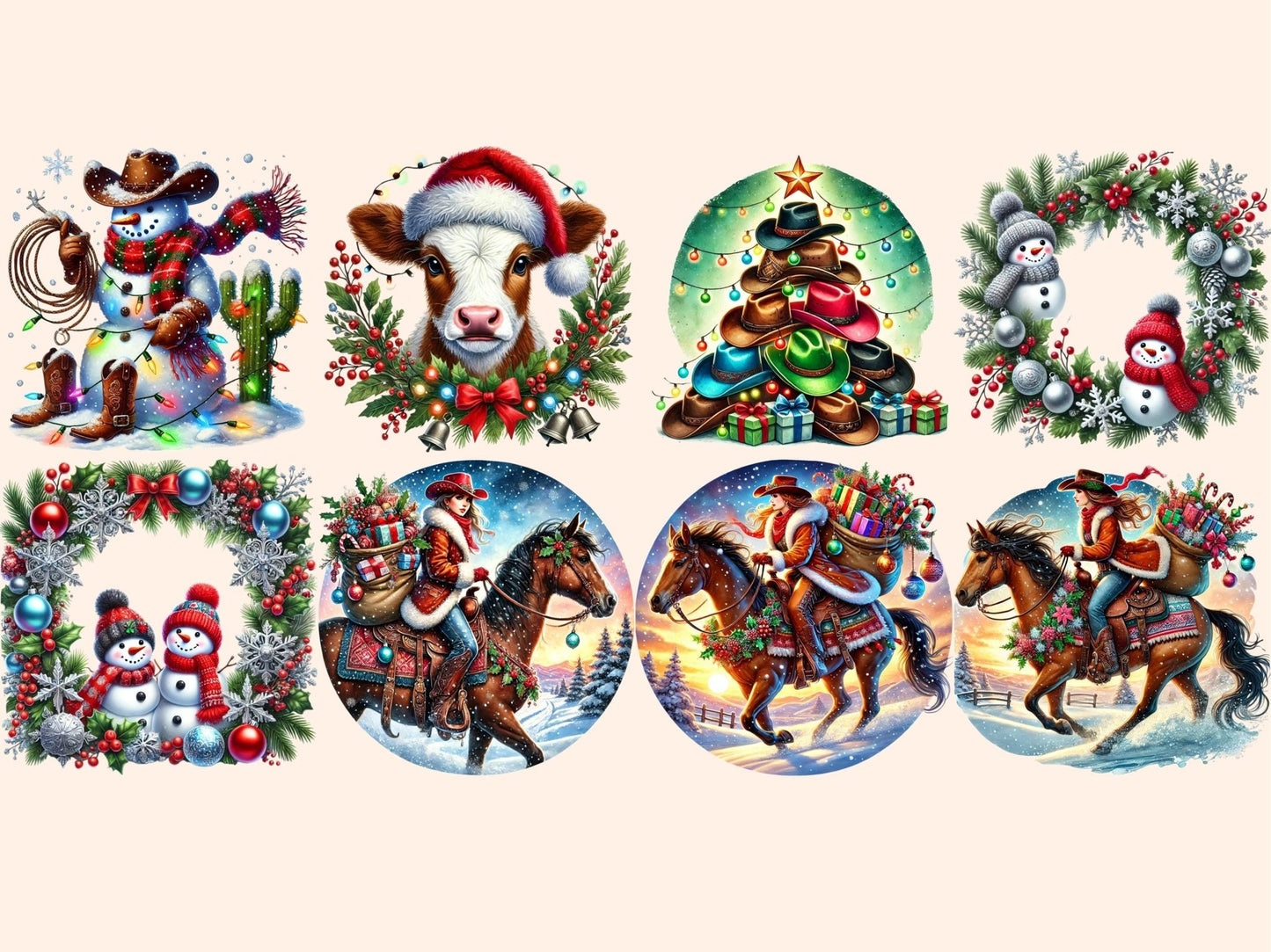 Western Christmas Clipart - High - Quality Instant Digital Download for Creative Projects