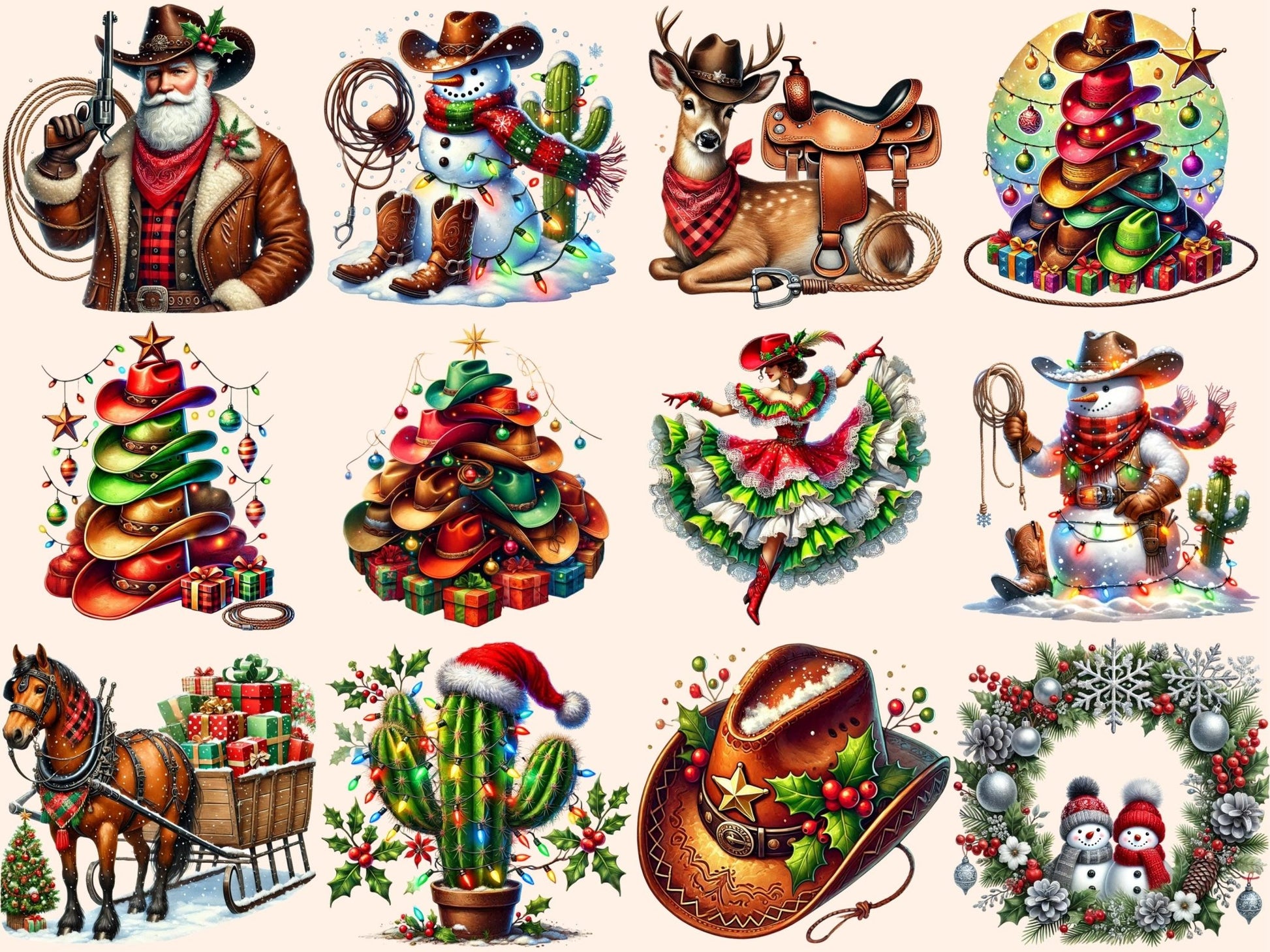 Western Christmas Clipart - High - Quality Instant Digital Download for Creative Projects