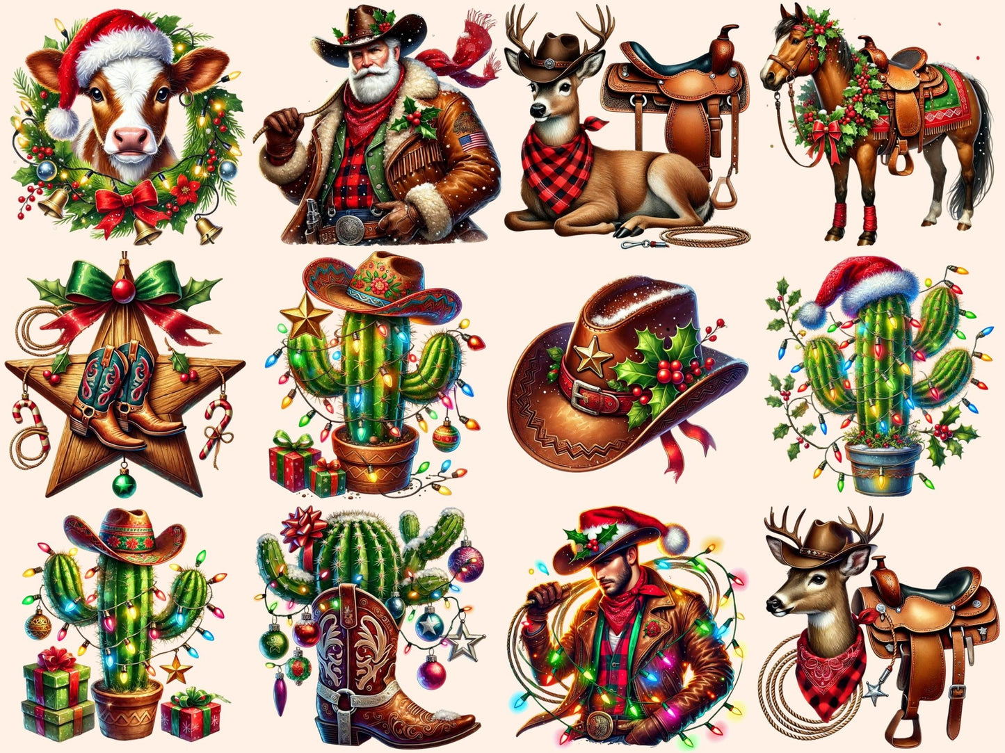 Western Christmas (P2) Clipart - High - Quality Instant Digital Download for Creative Projects