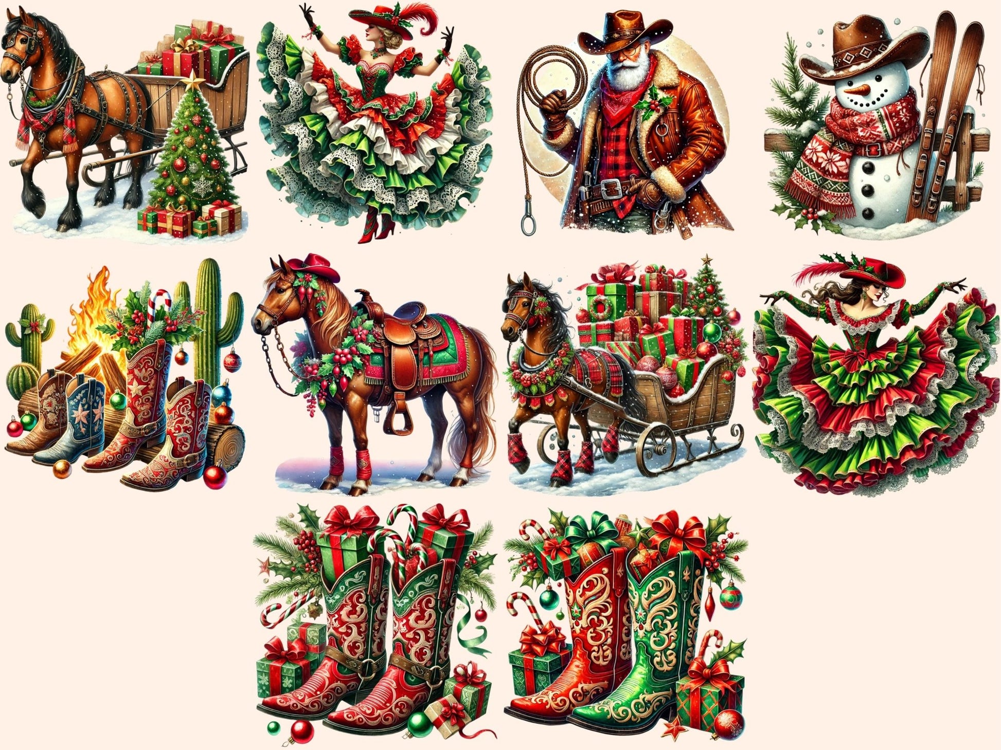 Western Christmas (P2) Clipart - High - Quality Instant Digital Download for Creative Projects