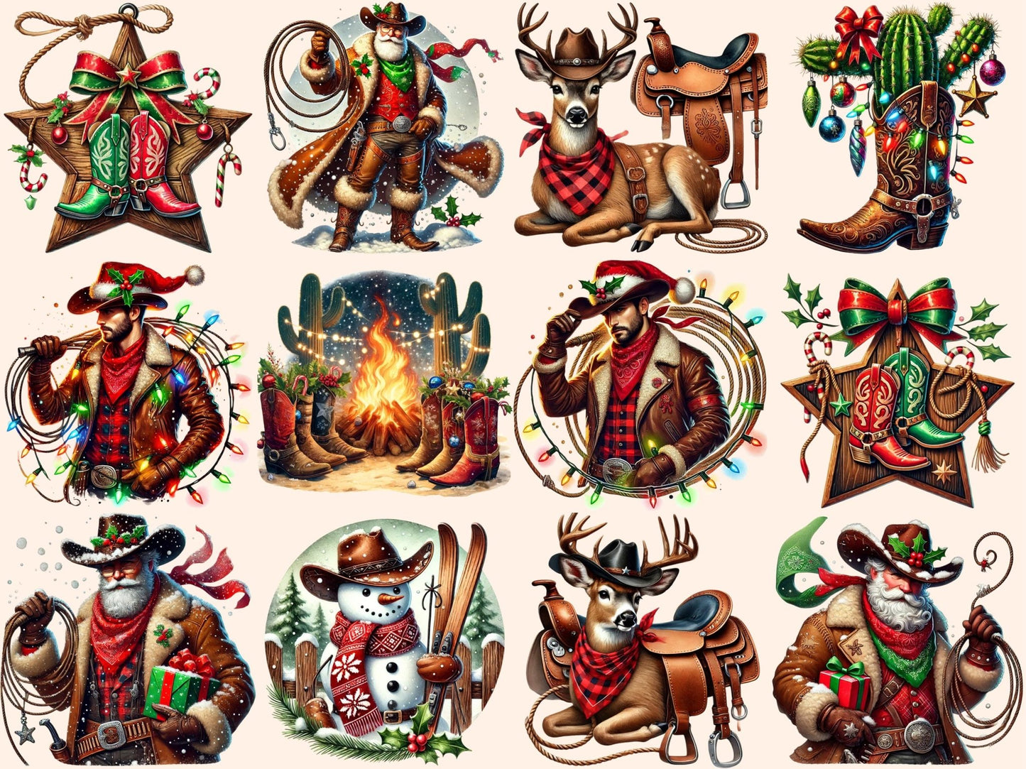 Western Christmas (P3) Clipart - High - Quality Instant Digital Download for Creative Projects