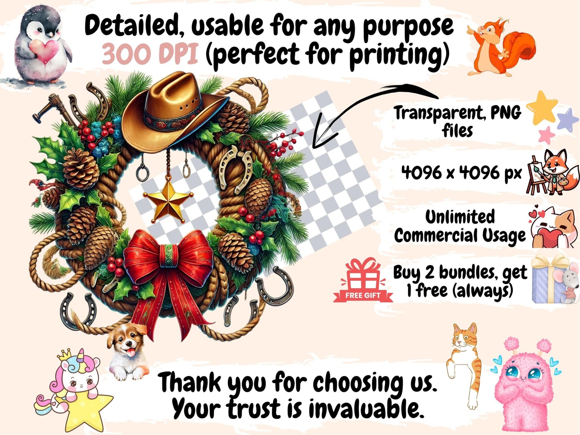 Western Christmas (P3) Clipart - High - Quality Instant Digital Download for Creative Projects