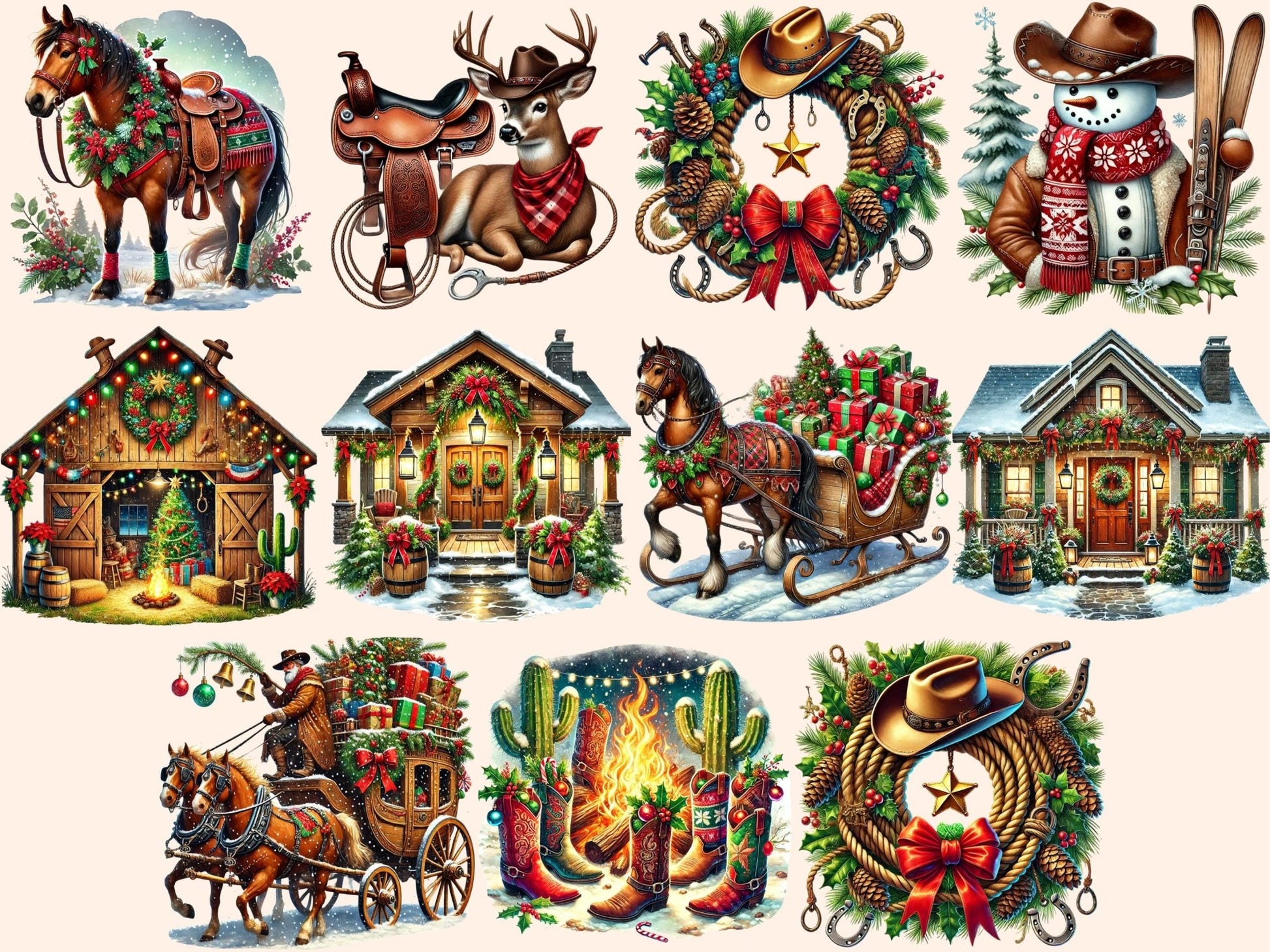 Western Christmas (P3) Clipart - High - Quality Instant Digital Download for Creative Projects