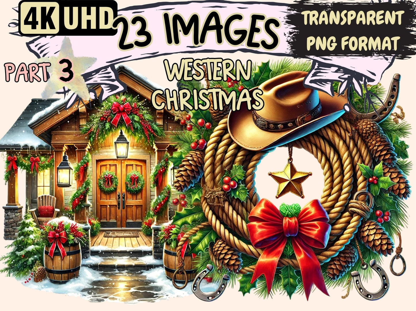 Western Christmas (P3) Clipart - High - Quality Instant Digital Download for Creative Projects