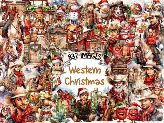 Western Christmas Watercolor Clipart christmas clipart - Wonders Artist