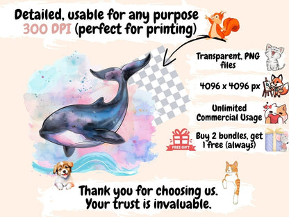 Whales Watercolor Clipart Baby Whale Art - Wonders Artist