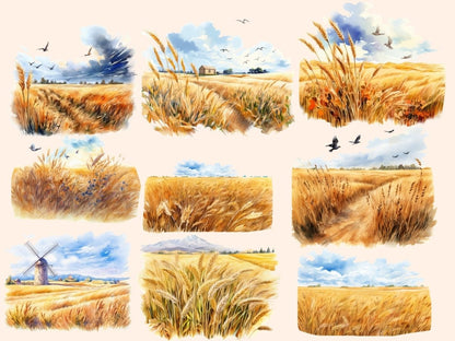 Wheat Fields Watercolor Clipart barn clipart - Wonders Artist
