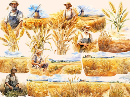 Wheat Fields Watercolor Clipart barn clipart - Wonders Artist