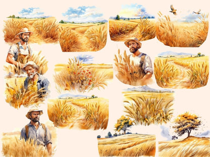 Wheat Fields Watercolor Clipart barn clipart - Wonders Artist