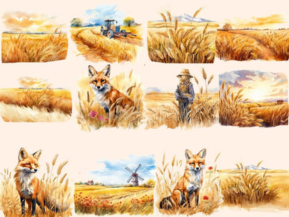Wheat Fields Watercolor Clipart barn clipart - Wonders Artist