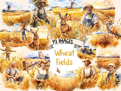 Wheat Fields Watercolor Clipart barn clipart - Wonders Artist