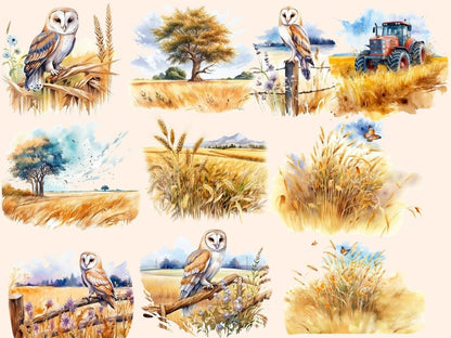 Wheat Fields Watercolor Clipart barn clipart - Wonders Artist