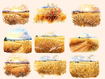 Wheat Fields Watercolor Clipart barn clipart - Wonders Artist