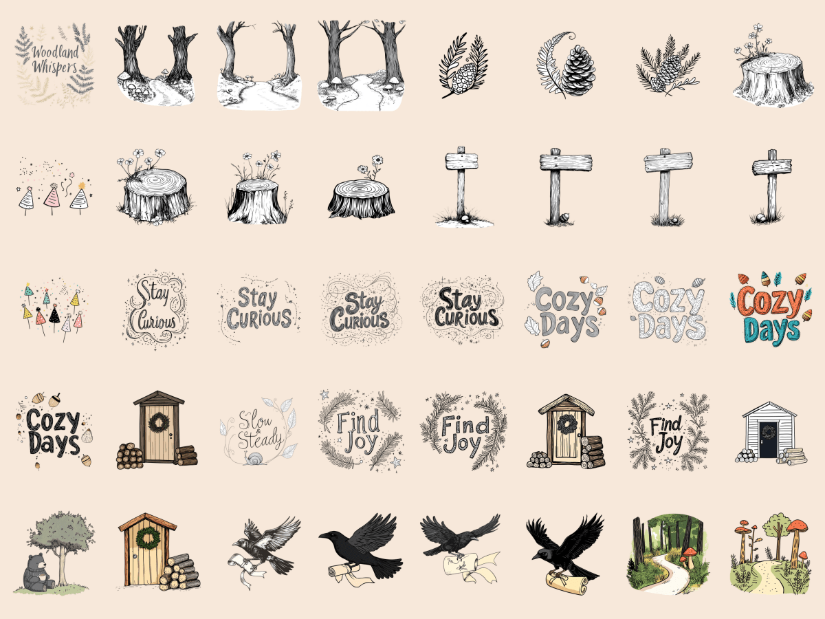 Whimsical Woods Cardmaking Clipart All Bundles Cardmaking Clipart - WondersArtist