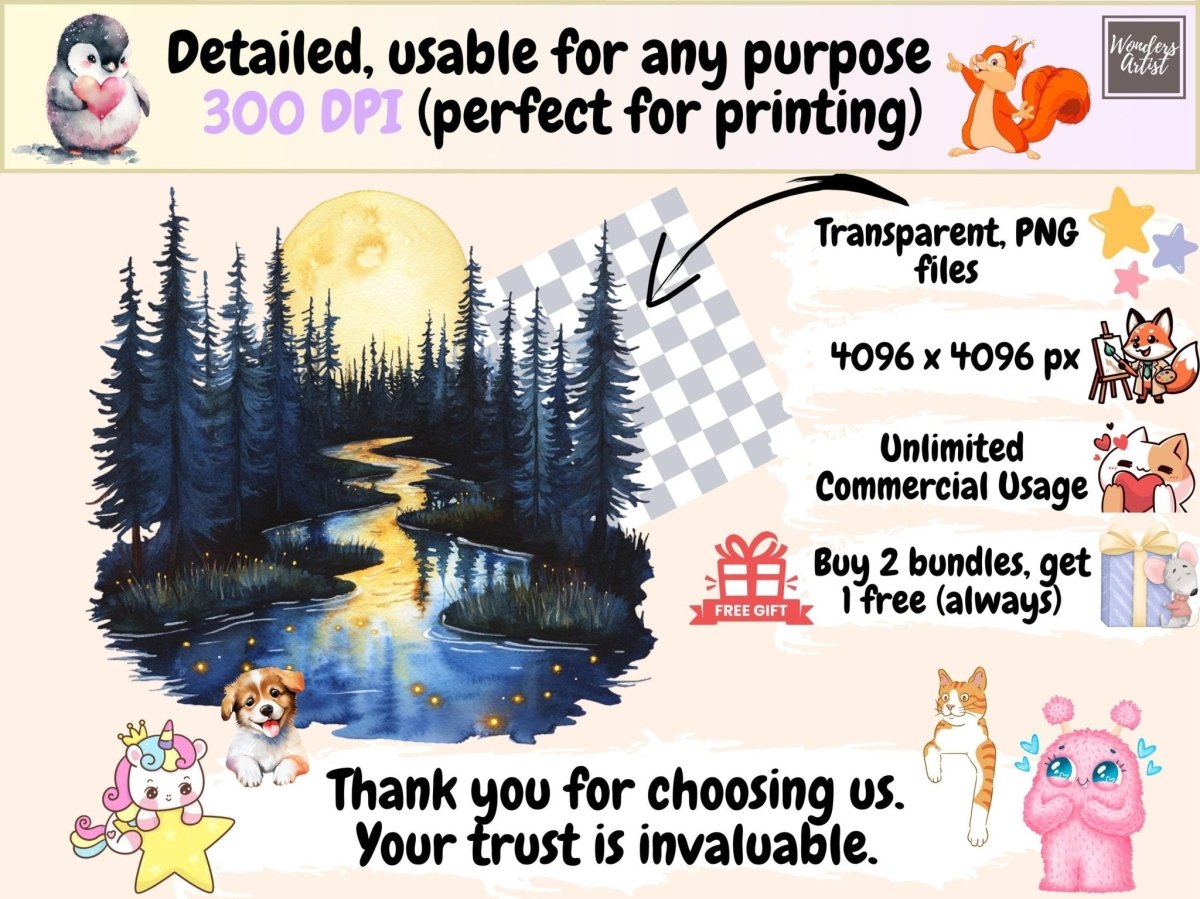 Whispering Pines Watercolor Clipart forest clipart forest designs forest graphics - WondersArtist