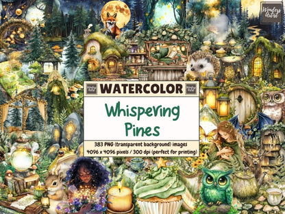 Whispering Pines Watercolor Clipart forest clipart forest designs forest graphics - WondersArtist